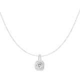 Silver Square Stone Necklace - Brilliant Gem Pendant - 925 Sterling Silver