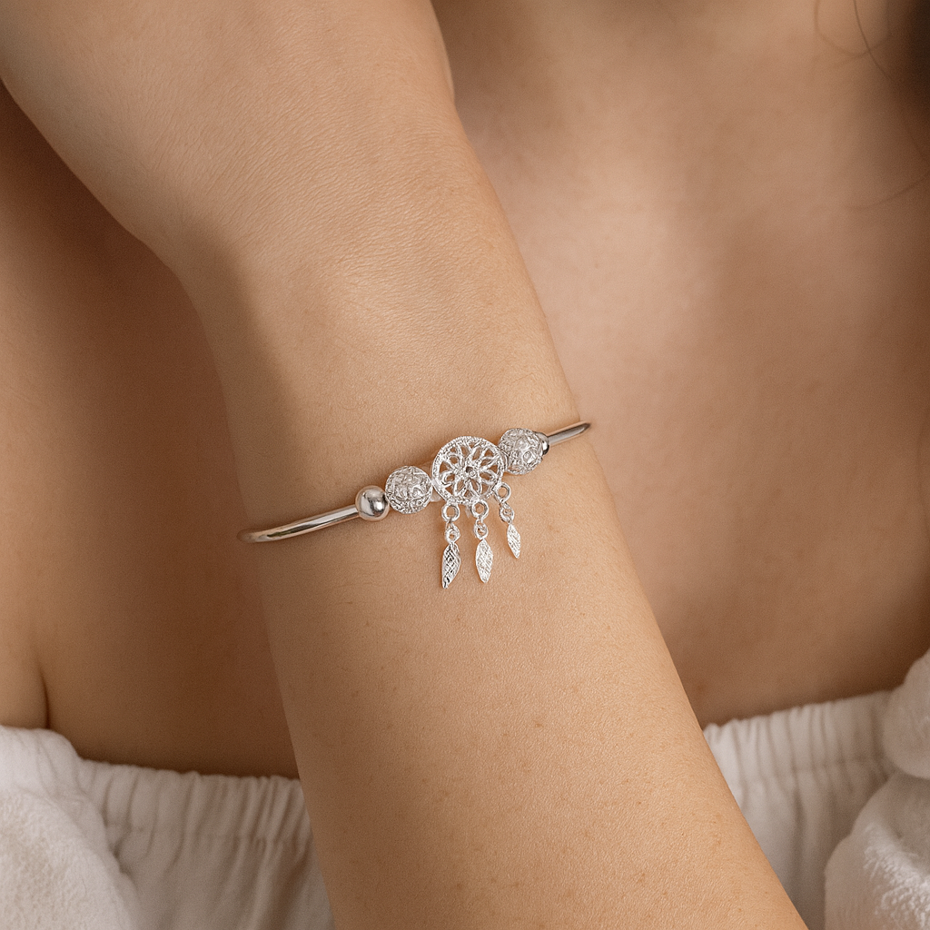 Sterling Silver Bangle Bracelet with Dreamcatcher Charm
