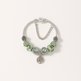 Sterling Silver Tone Bracelet with Green Beads and Tree Charm