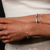 Sterling Silver Tone Bracelet with Floral Gem Accents