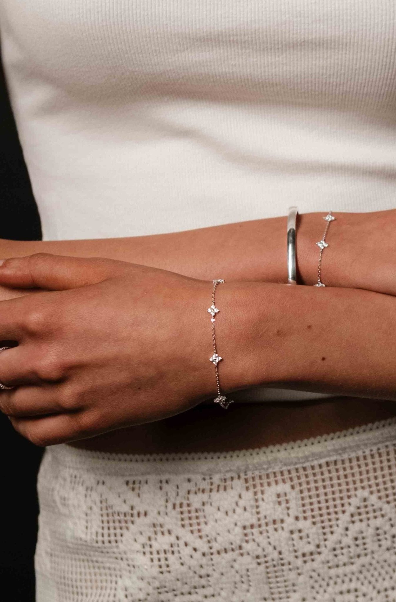 Sterling Silver Bracelet with Floral Gem Accents