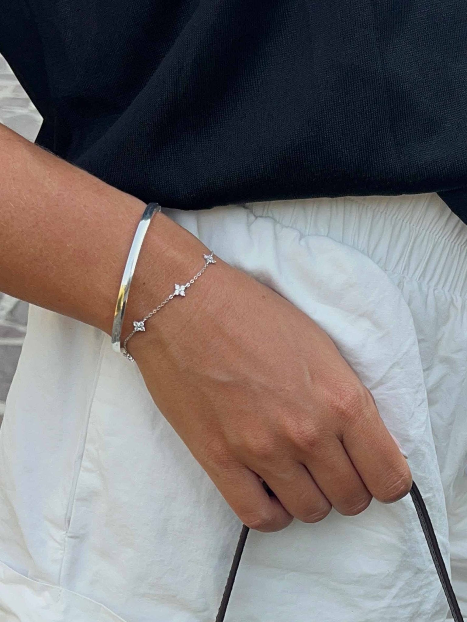 Sterling Silver Bracelet with Floral Gem Accents