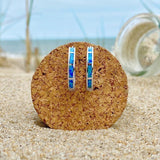 Sterling Silver Tone Hoop Earrings with Blue Opal Style Inlay