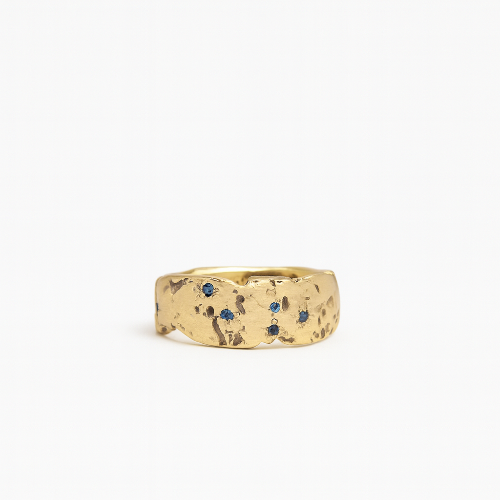 Textured Gold Ring with Scattered Blue Crystal Accents