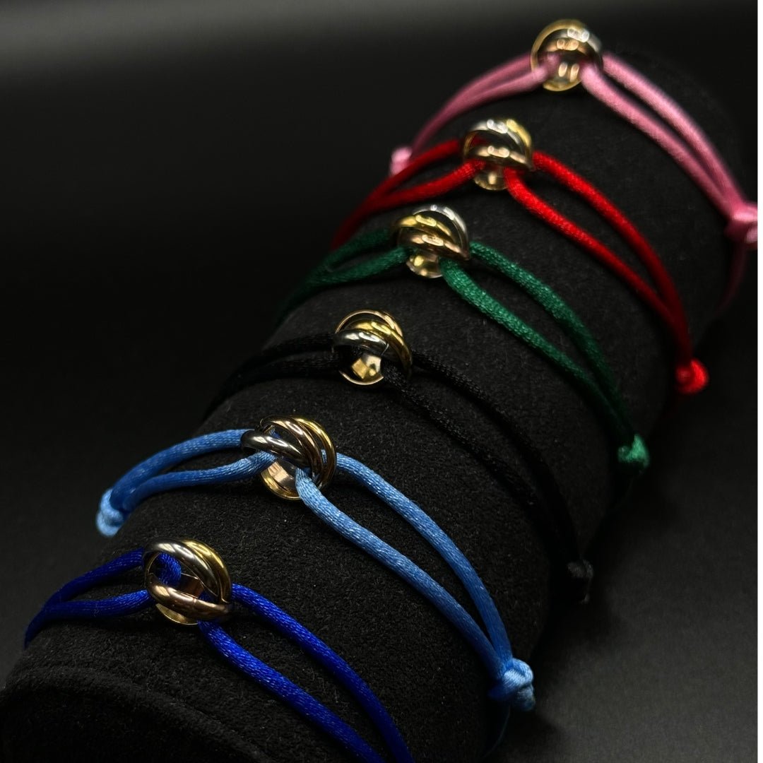 Tri-Colour Knot Cord Bracelet with Ring Accent