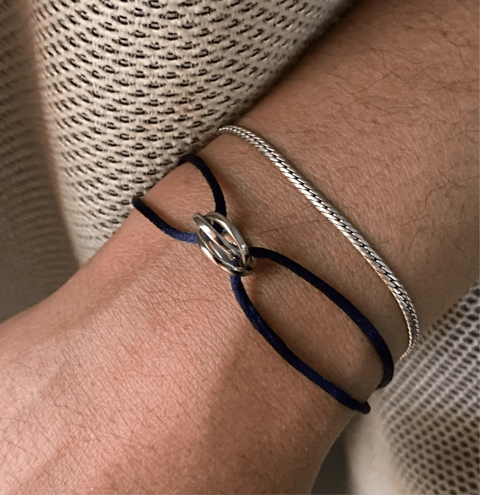 Tri-Colour Knot Cord Bracelet with Ring Accent