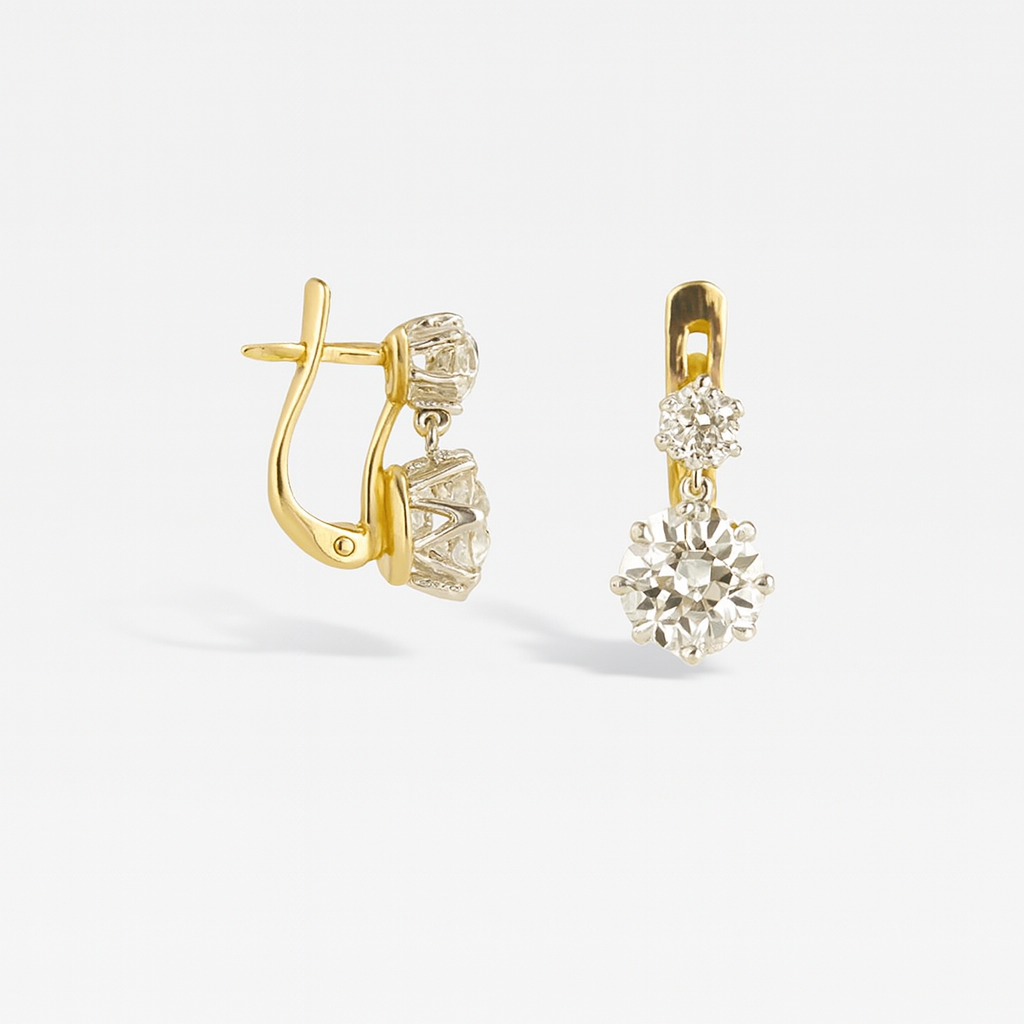Two-Stone Gold Drop Earrings with Zirconia Detailing