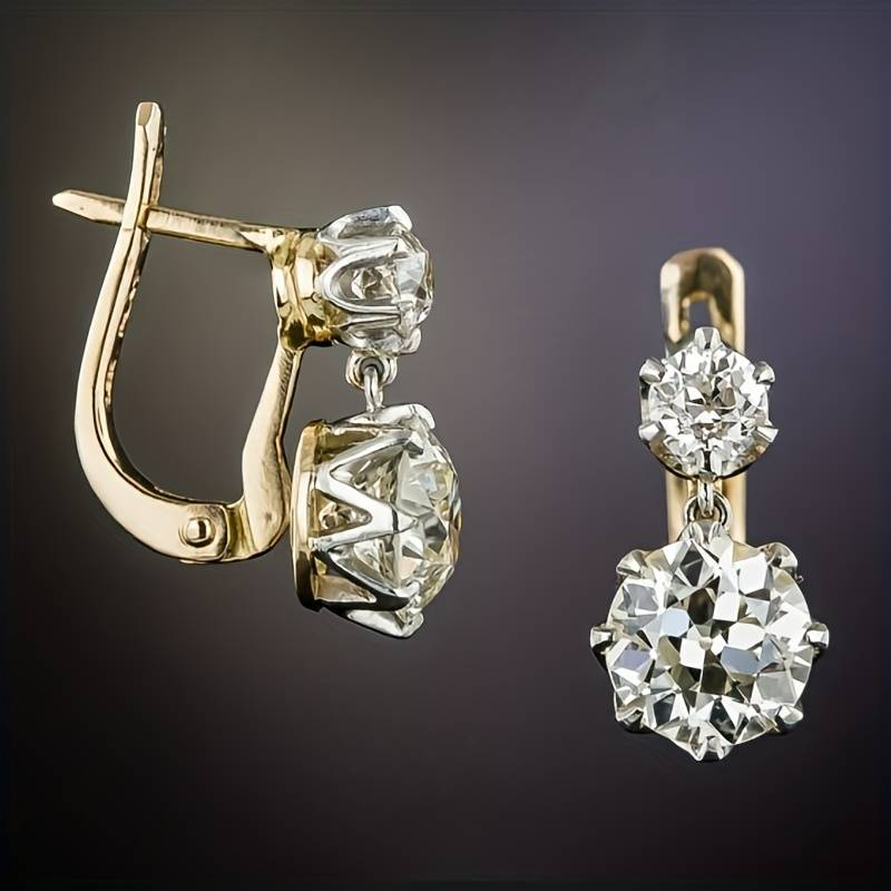 Two-Stone Gold Drop Earrings with Zirconia Detailing