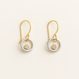 Two Tone Drop Earrings with Round Zirconia Centerpiece