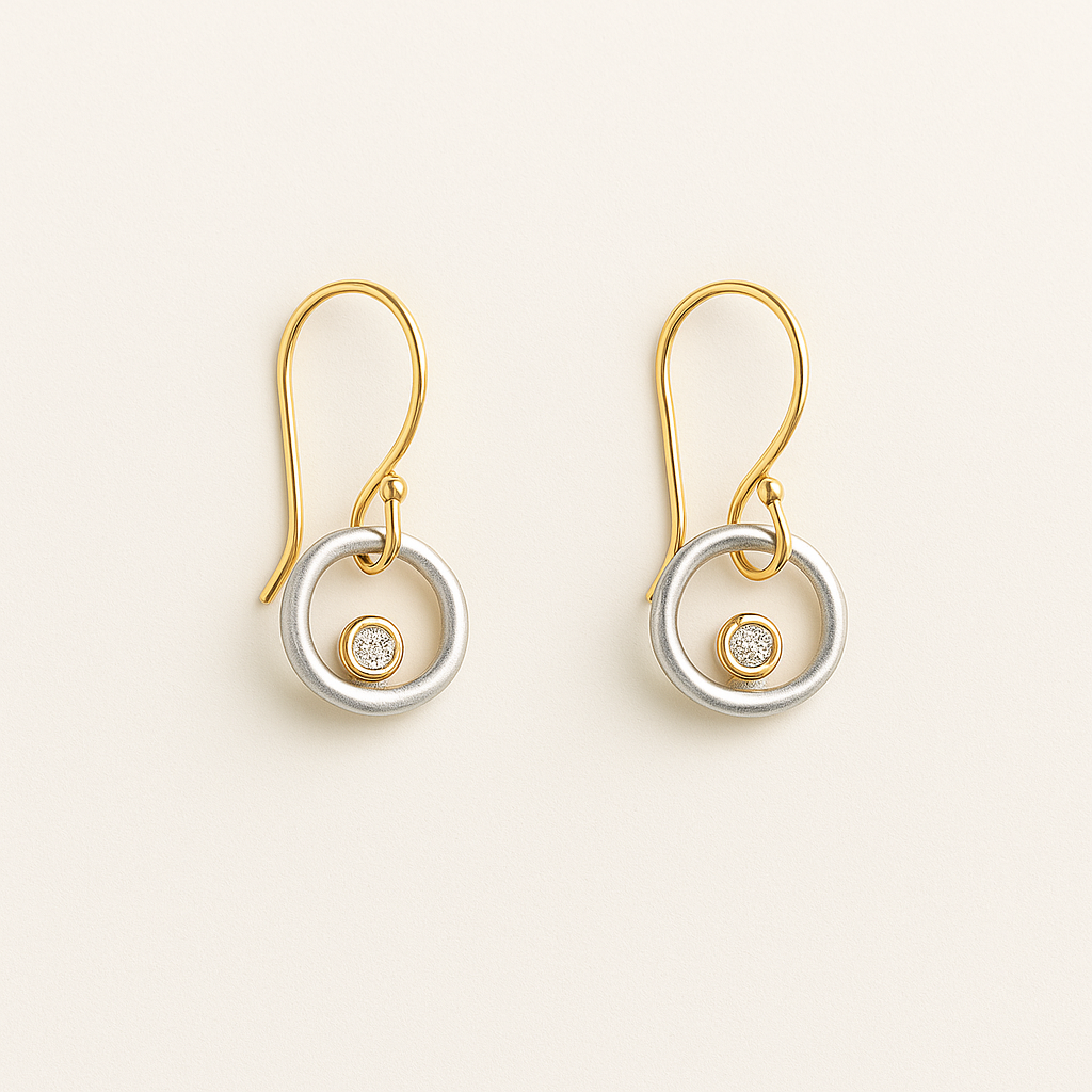 Two-Tone Drop Earrings with Round Zirconia Centerpiece