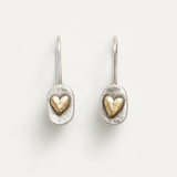 Two Tone Silver Drop Earrings with Mini Gold Heart Detail