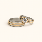 Two-Tone Ring Set - Round Zirconia Center - Gold & Silver Tone - Multi-Pack