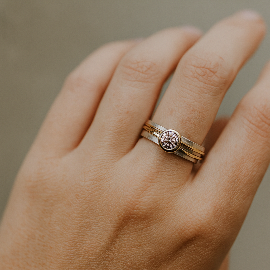 Two-Tone Zirconia Ring Set with Round Center Stone