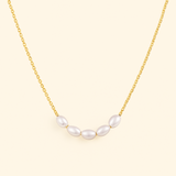 Gold Pearl Necklace - Oval White Shell Pearls - 18K Gold Tone - Stainless Steel