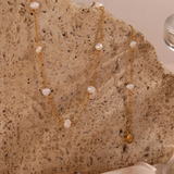 Gold Pearl Necklace - White Beaded Pearls - 18K Gold Tone - Delicate Chain