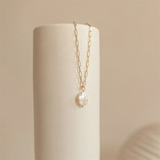 Gold Pearl Necklace - Teardrop Pearl Pendant - 18K Gold Tone - Polished Finish