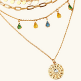Multi-Layer Gold Necklace with Colorful Drop Charms