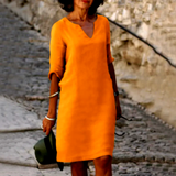 Women's V Neck Summer Dress with 3/4 Sleeves | Mini