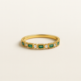 Vintage Look Gold Tone Ring with Green and Clear Crystal Accents