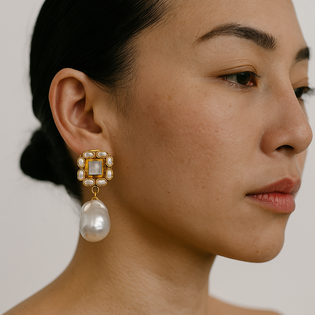 Vintage Baroque Pearl Drop Earrings with Gold Accents