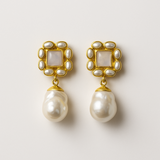 Vintage Baroque Pearl Drop Earrings with Gold Tone