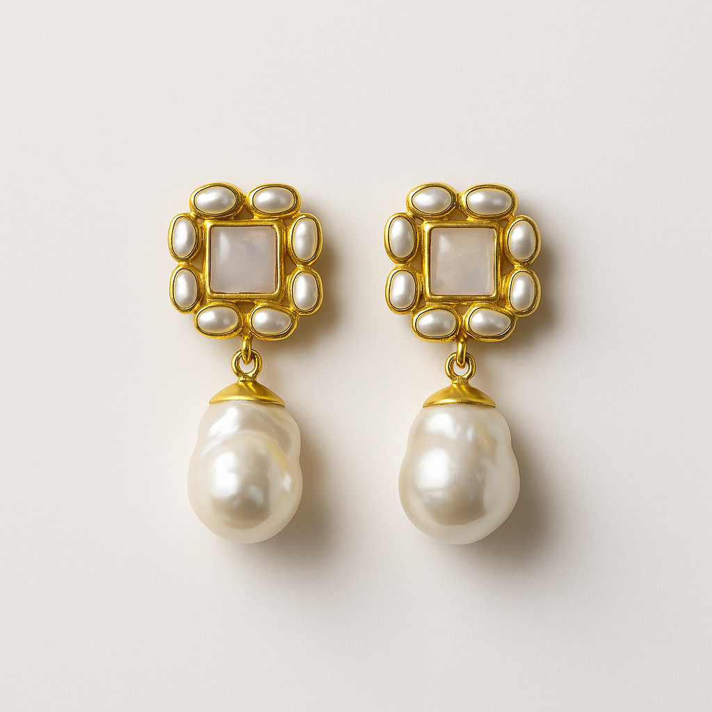 Vintage Baroque Pearl Drop Earrings with Gold Accents