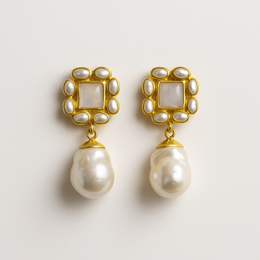 Vintage Baroque Pearl Drop Earrings with Gold Accents
