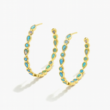 Vintage Blue Opal Hoop Earrings with Gold Tone