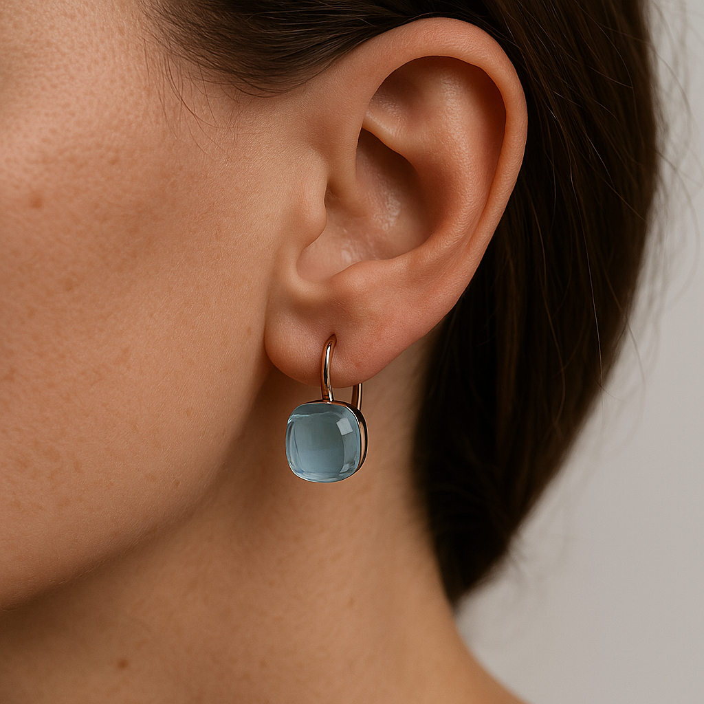 Vintage Blue Stone Drop Earrings with Gold Tone