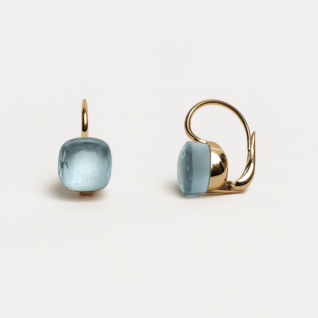 Vintage Blue Stone Drop Earrings with Gold Tone