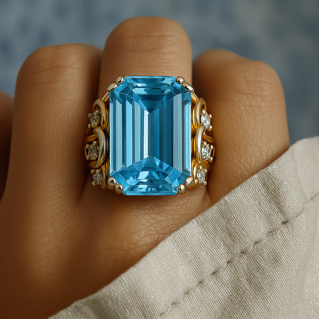 Vintage Blue Zirconia Ring with Gold and Silver Tone Accents