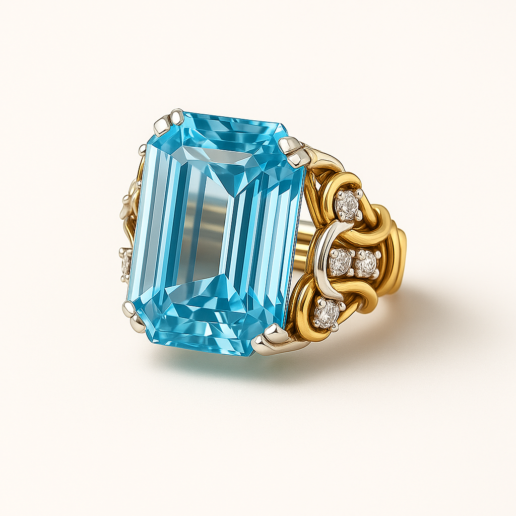 Vintage Blue Zirconia Ring with Gold and Silver Tone Accents
