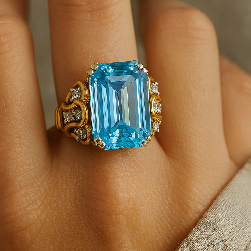 Vintage Blue Zirconia Ring with Gold and Silver Tone Accents