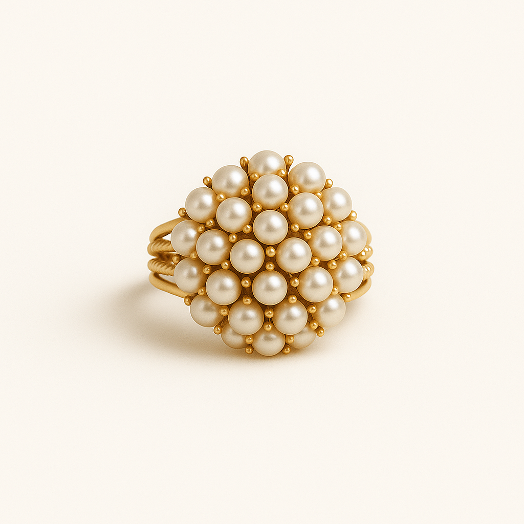 Vintage Cluster Ring with Inlaid Round Faux Pearls