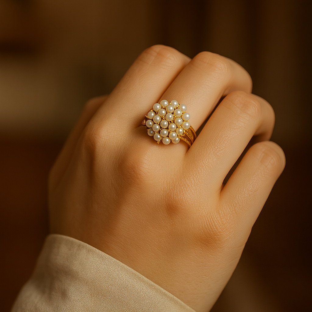 Vintage Cluster Ring with Inlaid Round Faux Pearls