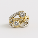 Vintage Gold and Silver Tone Ring with Round Zirconia