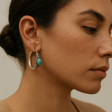 Vintage Hoop Earrings with Turquoise Stone Accents