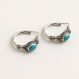 Vintage Hoop Earrings with Turquoise Stone Accents