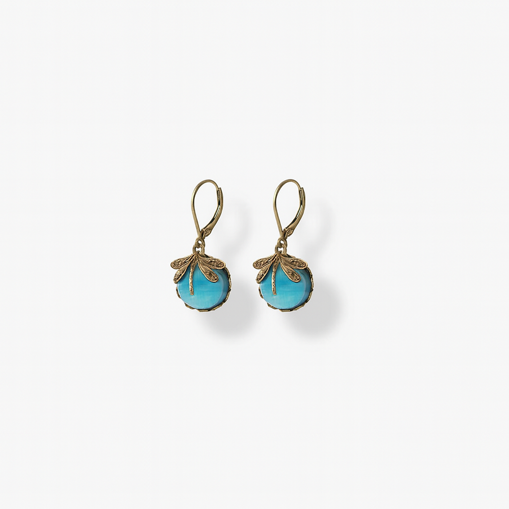 Vintage Style Dragonfly Earrings with Round Glass Stone