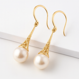 Vintage Gold Tone Pearl Earrings with Dangling Drop