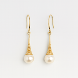 Vintage Gold Tone Pearl Earrings with Dangling Drop