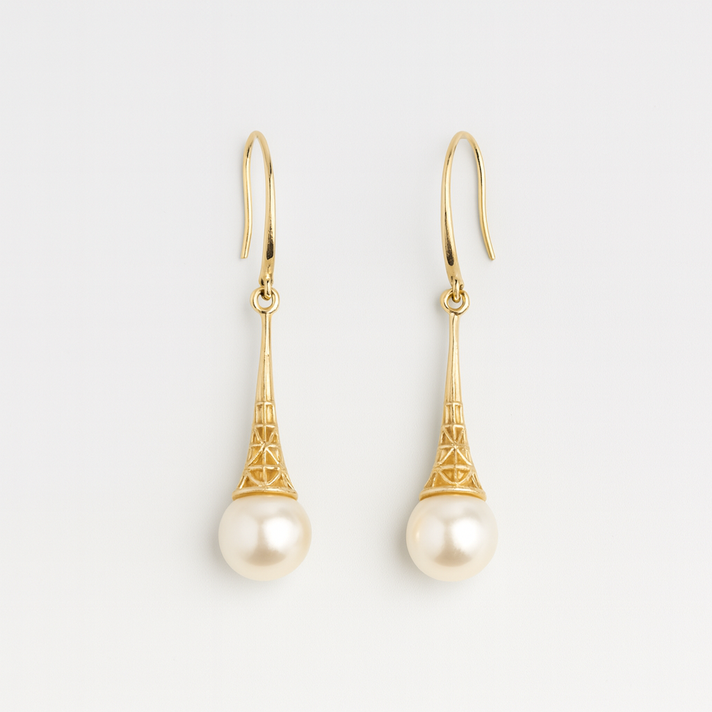 Vintage Style Gold Pearl Earrings with Dangling Drop Design