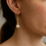 Vintage Gold Tone Pearl Earrings with Dangling Drop