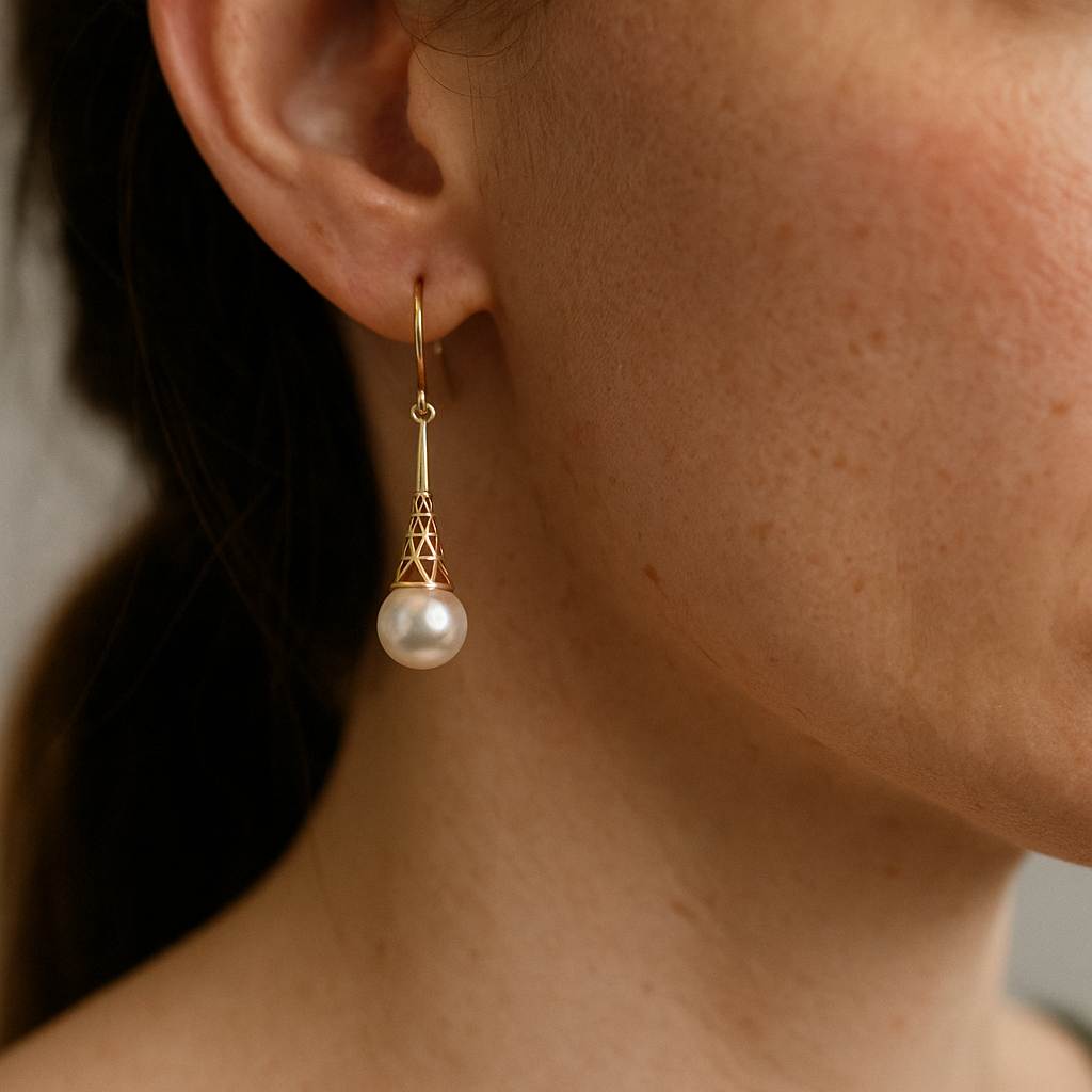 Vintage Style Gold Pearl Earrings with Dangling Drop Design