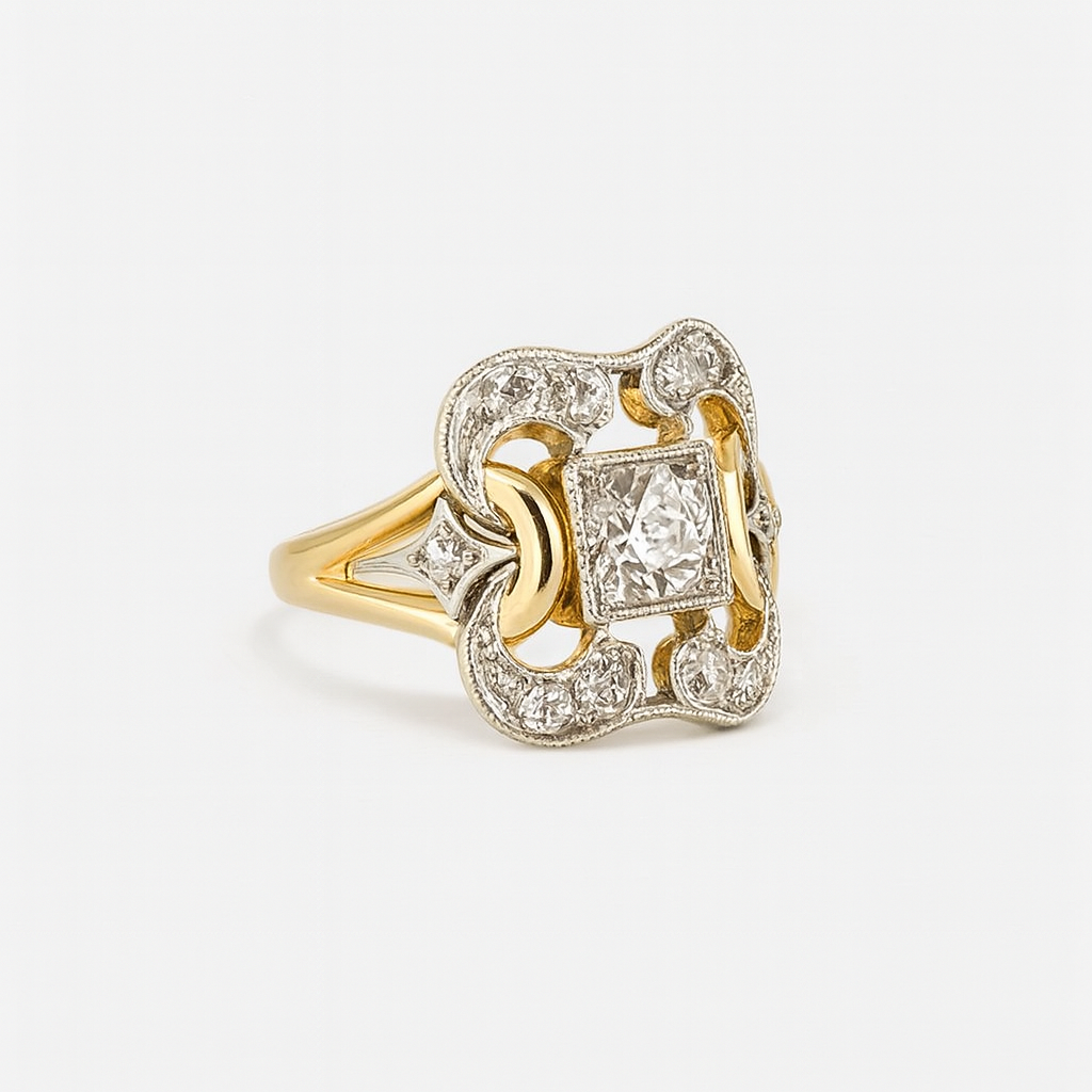 Vintage Style Gold Ring with Sparkling Clear Zirconia