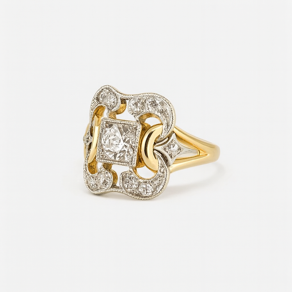 Vintage Style Gold Ring with Sparkling Clear Zirconia