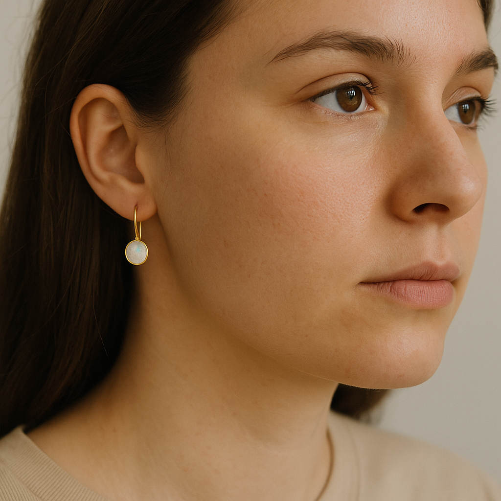 Vintage White Opal Drop Earrings with Gold Tone