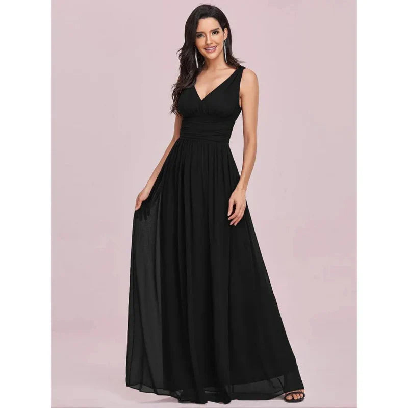 Women's V Neck Sleeveless Evening Dress | Maxi