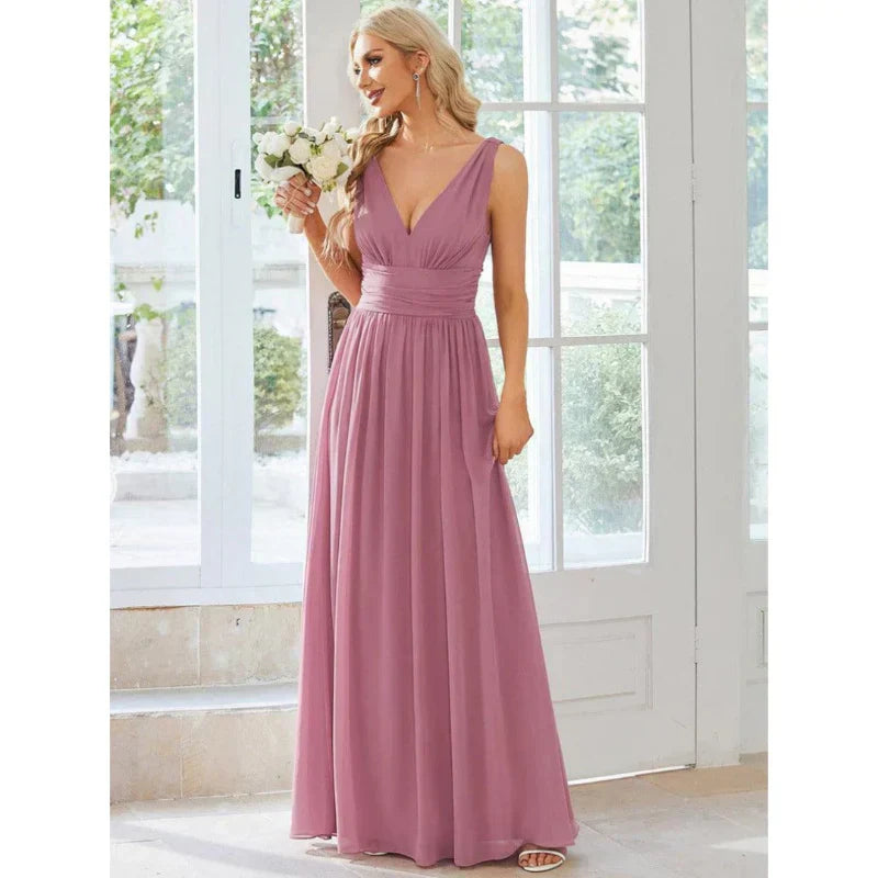 Women's V Neck Sleeveless Evening Dress | Maxi