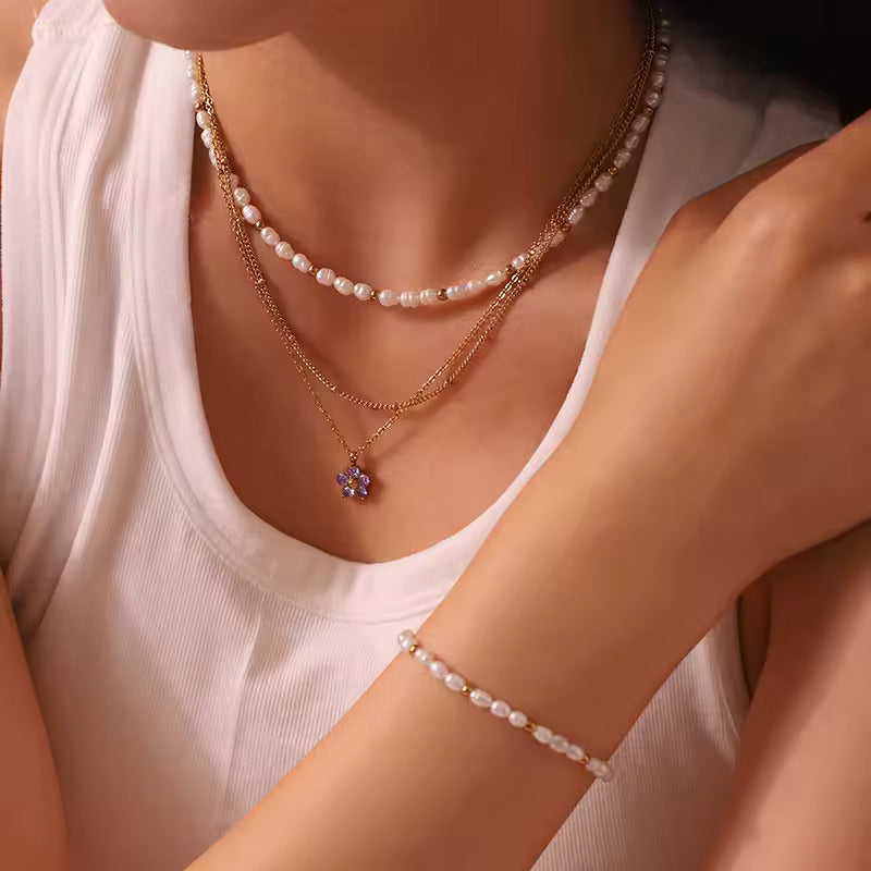 White Beaded Choker with Gold-Tone Accents